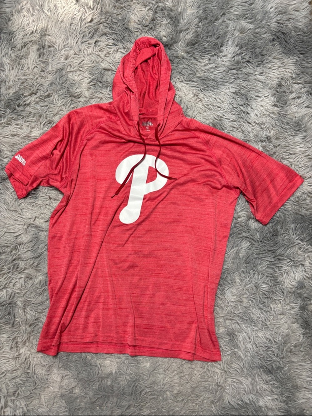 Stitches Red Short-Sleeve Hooded Performance Shirt with White P Logo